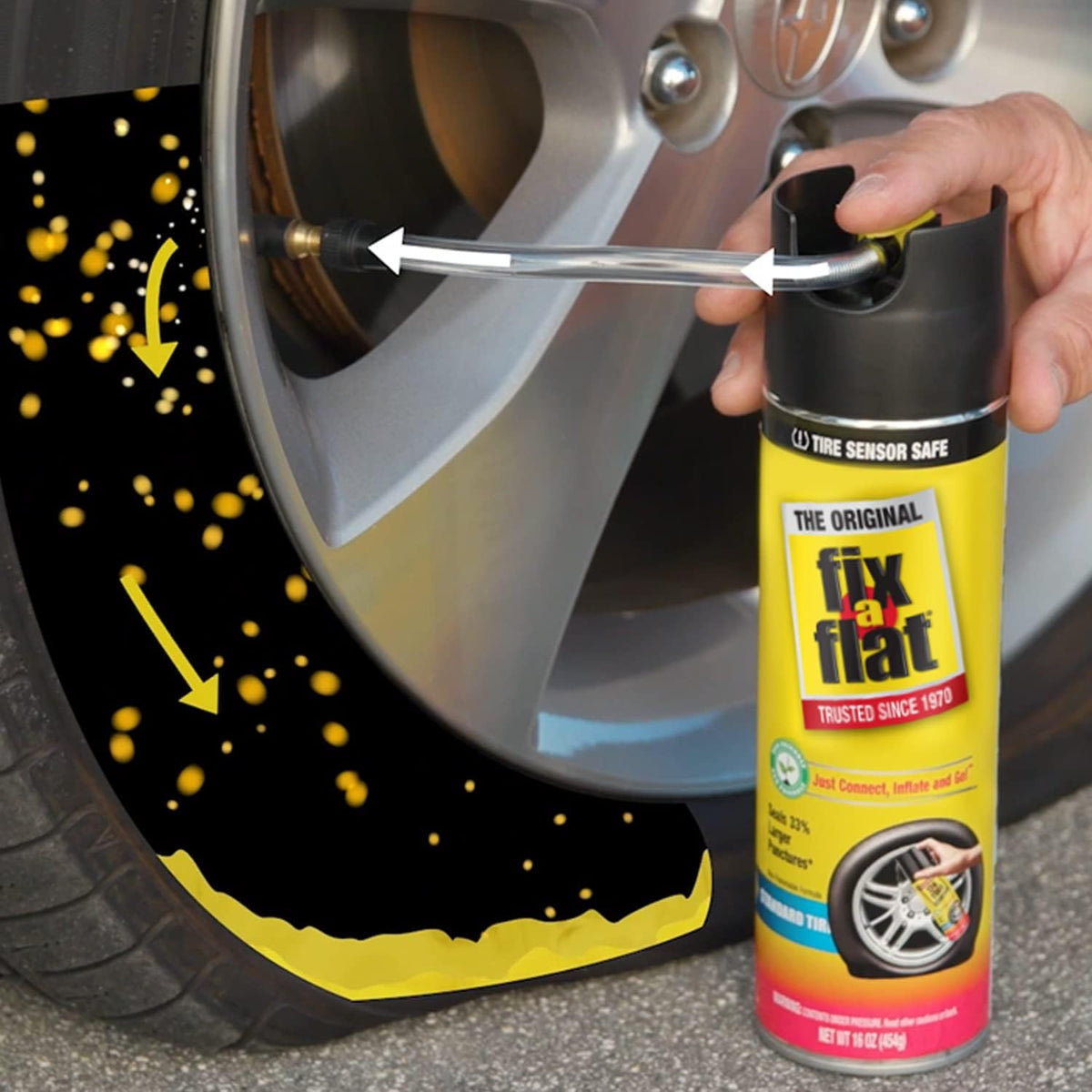 Fix-A-Flat S60420 Aerosol Emergency Flat Tire Repair and Inflator, for Standard Tires, Eco-Friendly Formula, Universal Fit for All Cars, 16 oz. (Pack of 1)