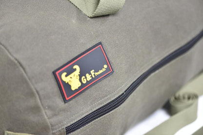 Waxed Canvas All Purpose Military Style Duffle Bag, Water-Resistant, Adjustable Strap, Fully Lined, Double Zipper Closure, heavy Duty, Olive Green