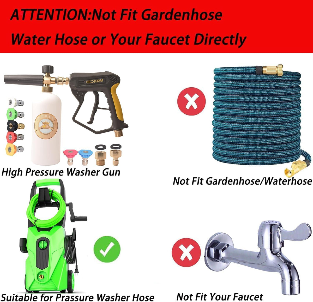 GDHXW X-887 High Pressure Washer Gun with Foam Cannon 2 Adapter 7 Pressure Washer Nozzles,for Car Washing