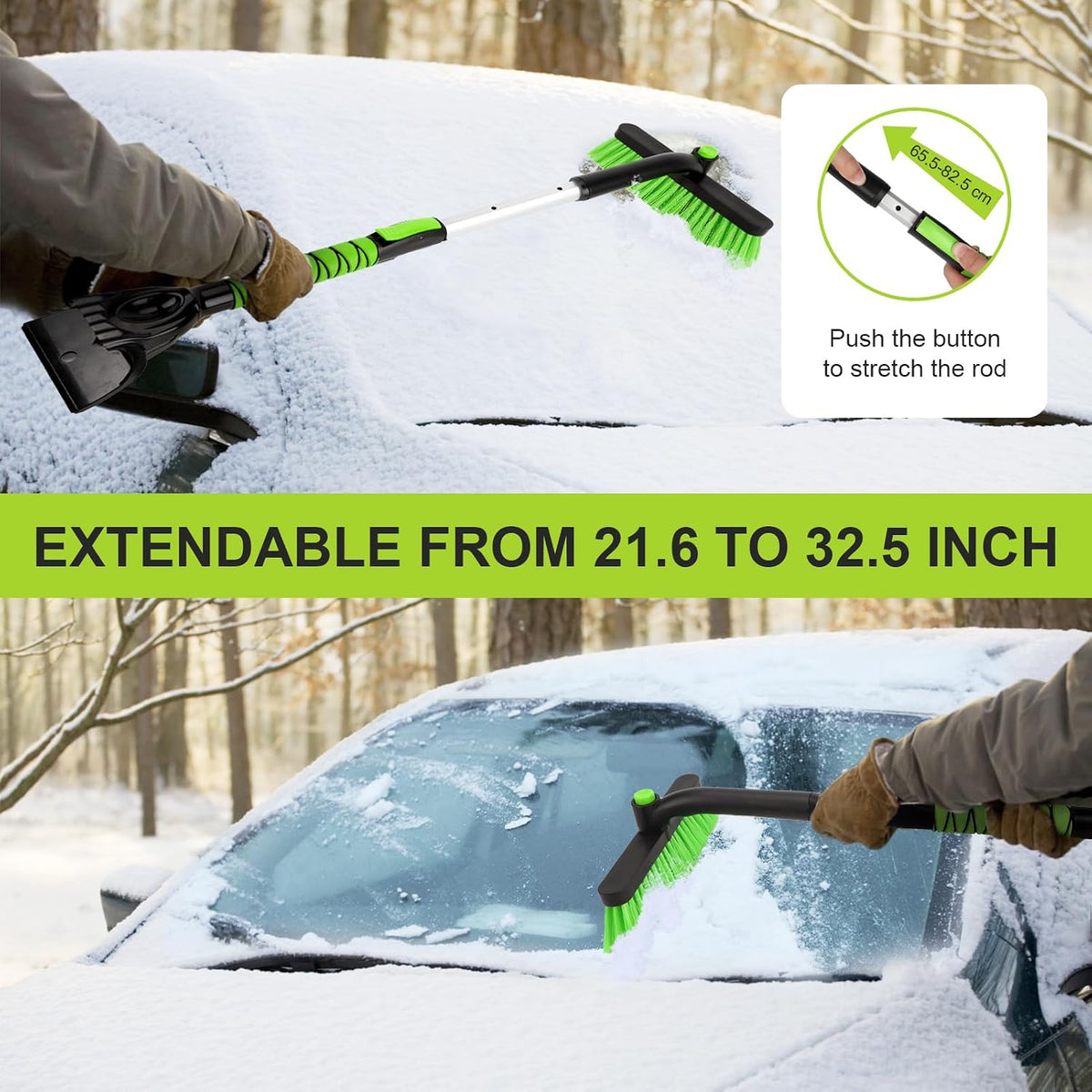 43" Ice Scraper for Car Windshield, Snow Brush with Squeegee, 3 in 1 Snow Removal for Cars with Foam Grip and 180° Pivoting Brush Head for Auto Truck SUV