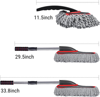 YeewayVeh Car Duster Exterior Scratch Free Microfiber Car Cleaning Brush, Extendable Handle Pollen and Dust Brush for Truck, SUV, Vehicles and Home Cleaning, Gray and Red