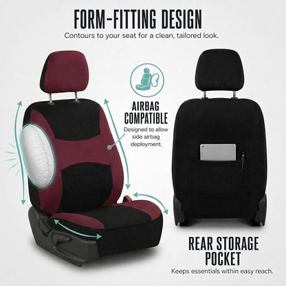 FH Group Full Set Cloth Car Seat Covers, Universal Fit Front and Split Bench Rear, Airbag Compatible, Washable for SUV, Sedan, Van - Black