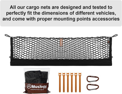 Muslogy Truck Bed Cargo Net Trunk Netting Compatible with 2023-2025 2026 Honda CR-V Accessories, Pickup Cargo Organizer SUV Sedan Storage Net w/Heavy Duty Carabiners - Colors B