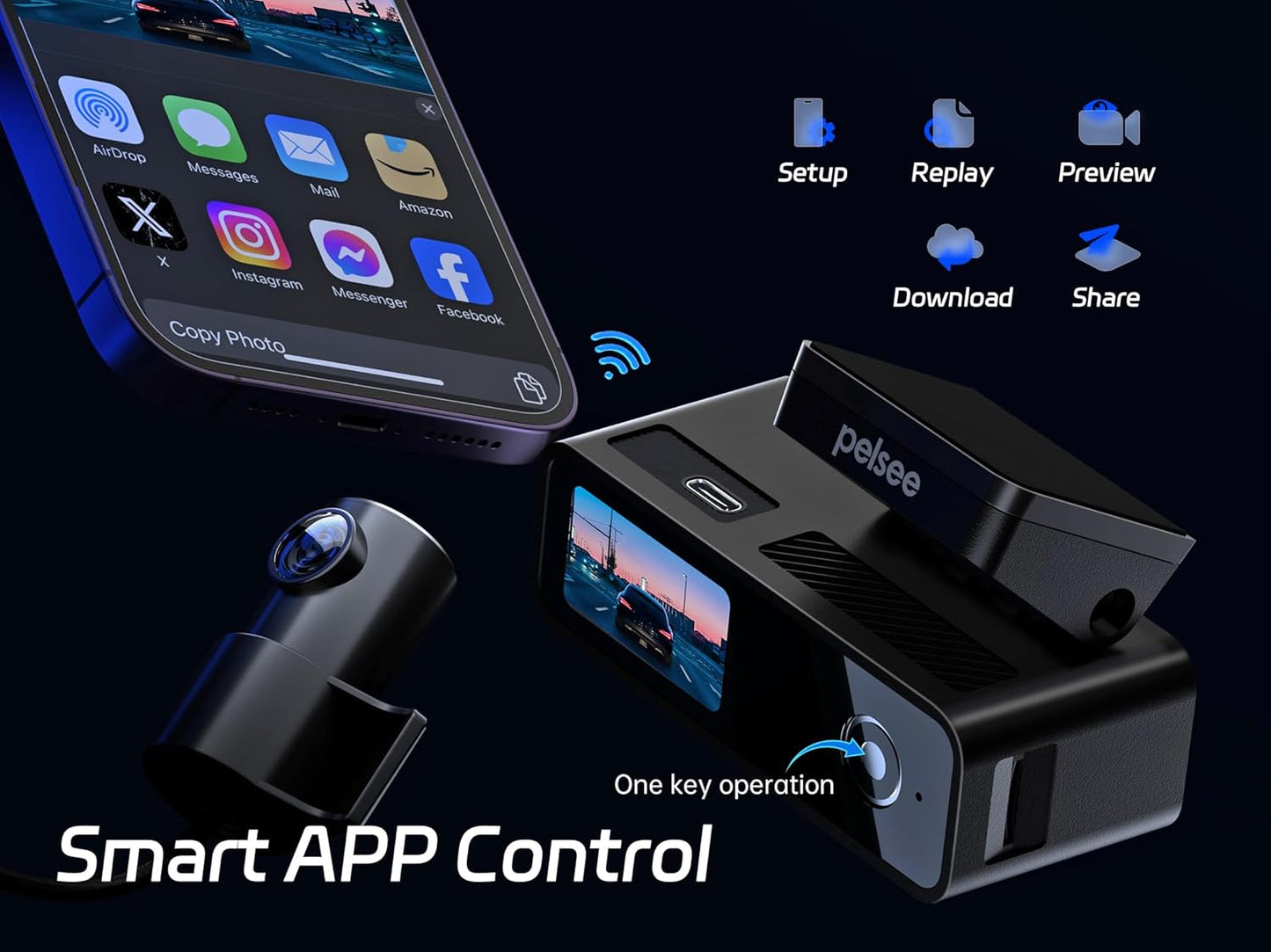 Pelsee P1 Duo 4K Dash Cam Front and Rear, 64GB SD Card, 4K+1080P Dual Dash Camera for Cars, Wi-Fi & App Control, 1.5’’IPS Display Car Camera, Voice Control, Night Vision, 24H Parking Mode, G-Sensor