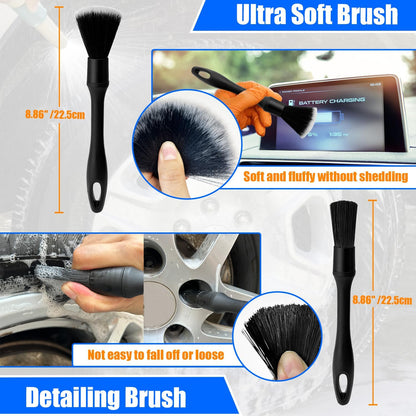 Car Wheel Brush Kit, Soft Drill Wheel Cleaner Brush, Tire Brush, Detailing Brush, and Detailing Pads, No Scratches Car Wheel Cleaning Kit for Wheels, Tires, Rims, Engines, Exhaust(Blue+White, 6 Pack)