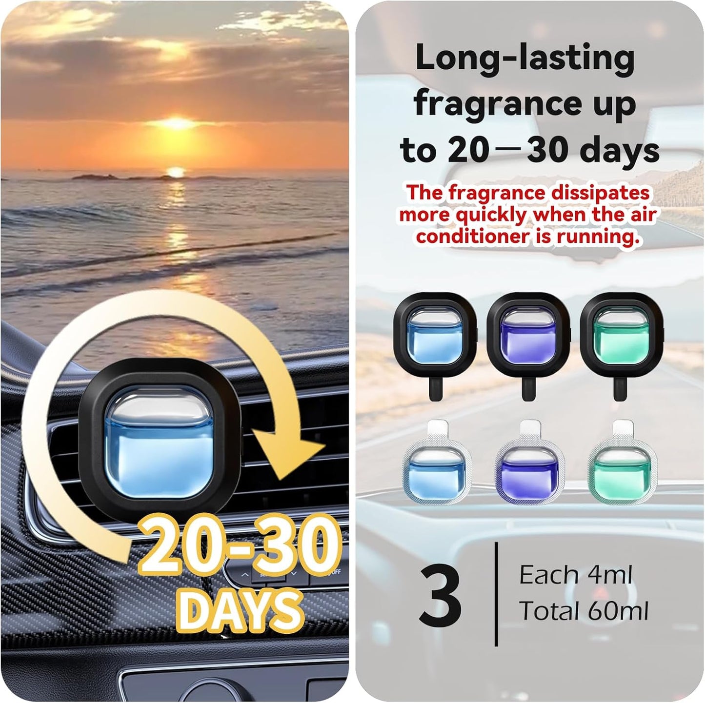 SCENTORINI Car Air Freshener Vent Clips, 3 Vent Clips &12 Refills, New Car, Lavender, Sea Breeze Scent, Auto Fresheners for Men Women, Long Lasting Automotive Air Fresheners for Car Odor Eliminator