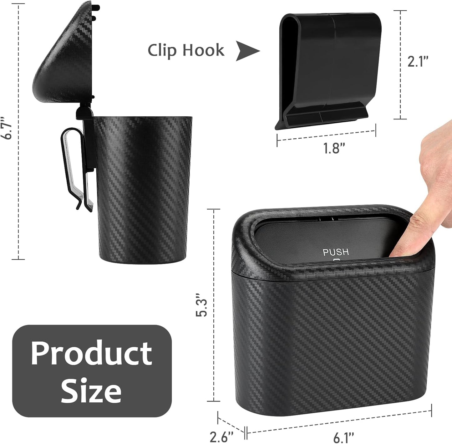 Accmor Car Trash Can with Lid, Mini Auto Dustbin Garbage Organizer Holder 2 Packs, Automotive Storage Container Bin with 60 Pcs Bags for Vehicle, Home, Office