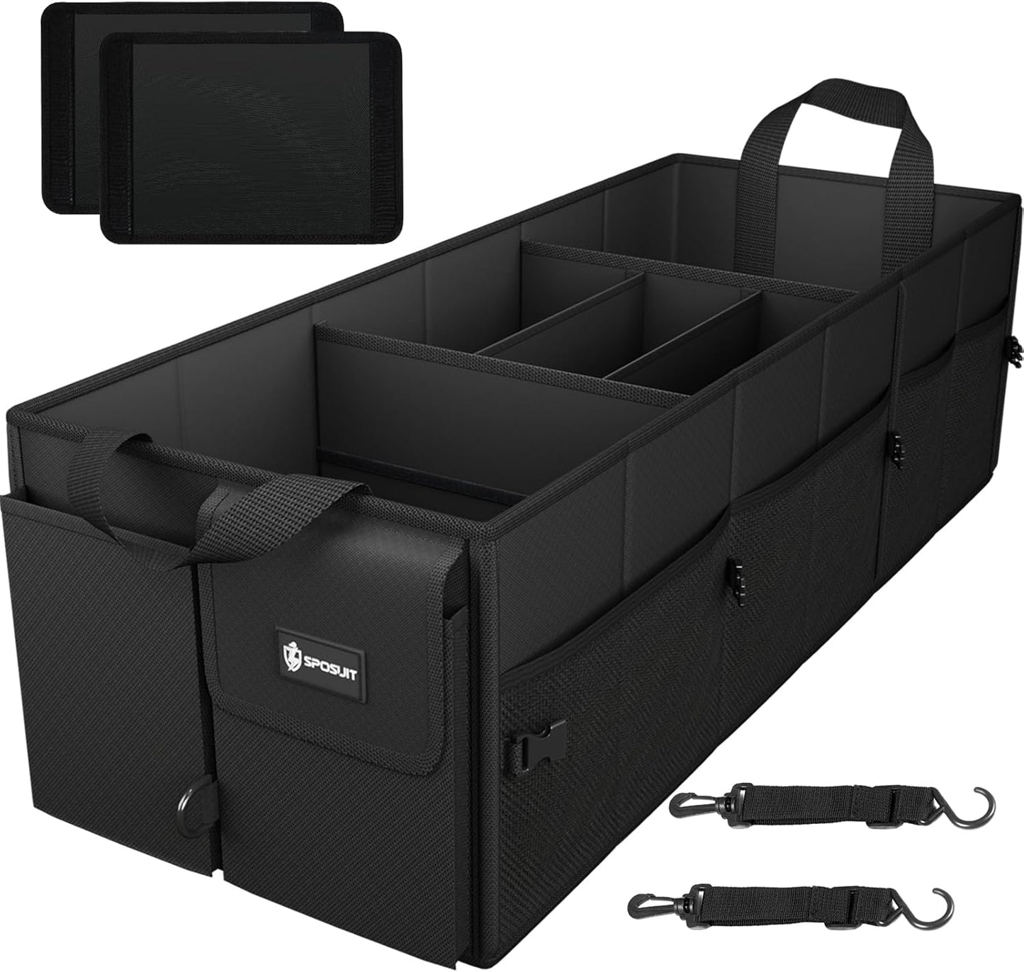 Sposuit Trunk Organizer for Car - 70L Collapsible Car Storage with 11 Pockets & Reinforced Handles, SUV Trunk Organizers for Grocery Cargo(Black)