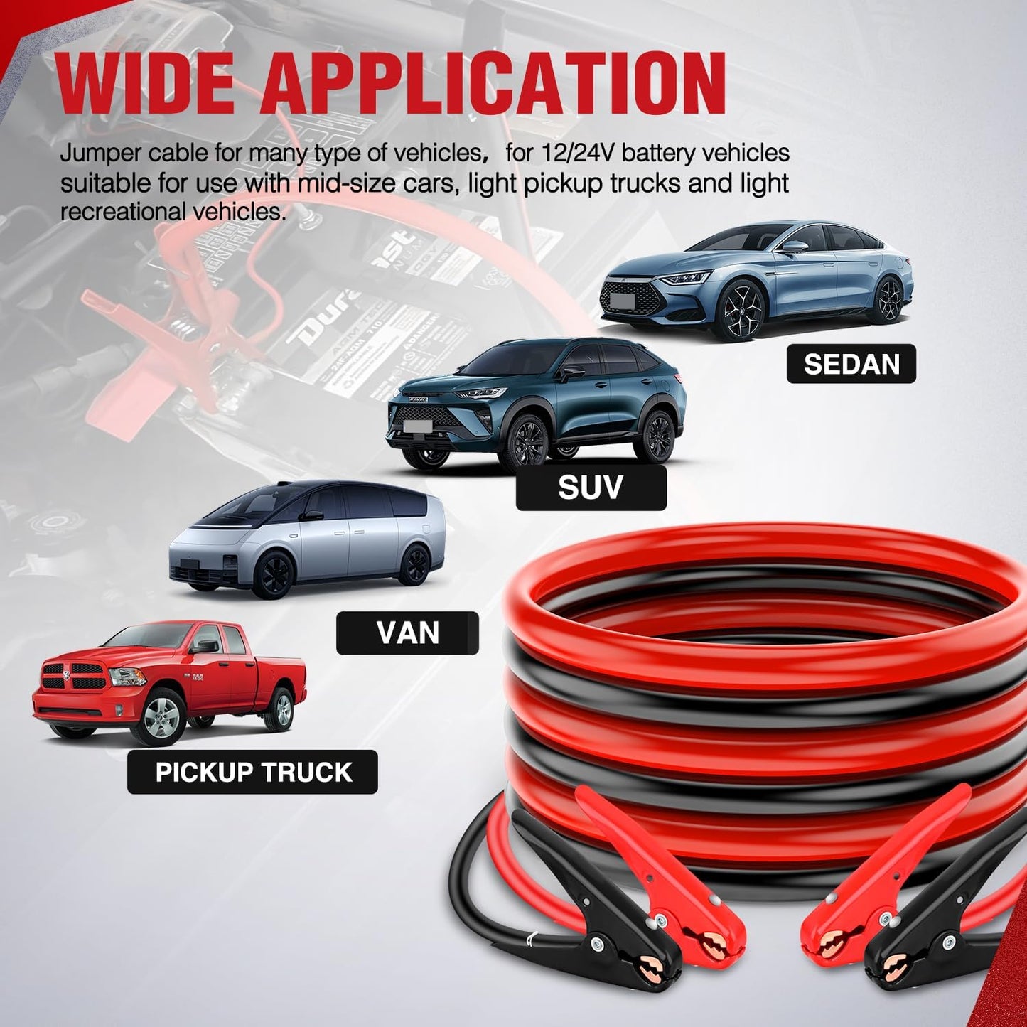 Nilight Jumper Cables for Car Battery 8 Gauge 12 FT Booster Cable Heavy Duty 250 A CCA with Carrying Bag Jump Start Emergency Kit Pickup Vans SUV Sedan Motorcycle
