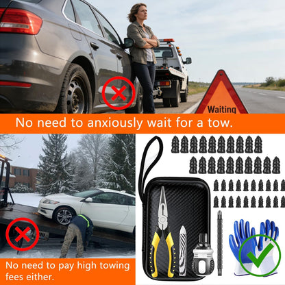 Tire Repair Kit, Tire Plug Kit, No Need to Remove Tire, Quick Flat Tire Repair Tool with Plug Screws, Portable Kit for Cars, Trucks, Motorcycles & SUVs