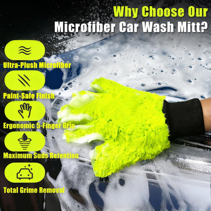 XINDELL 2 Pack Car Wash Glove - Ultra-Soft Plush Fluffy Bear Paw Foam Wash, Scratch-Free Five-Finger Brush, Thickened Car Cleaning Mitt