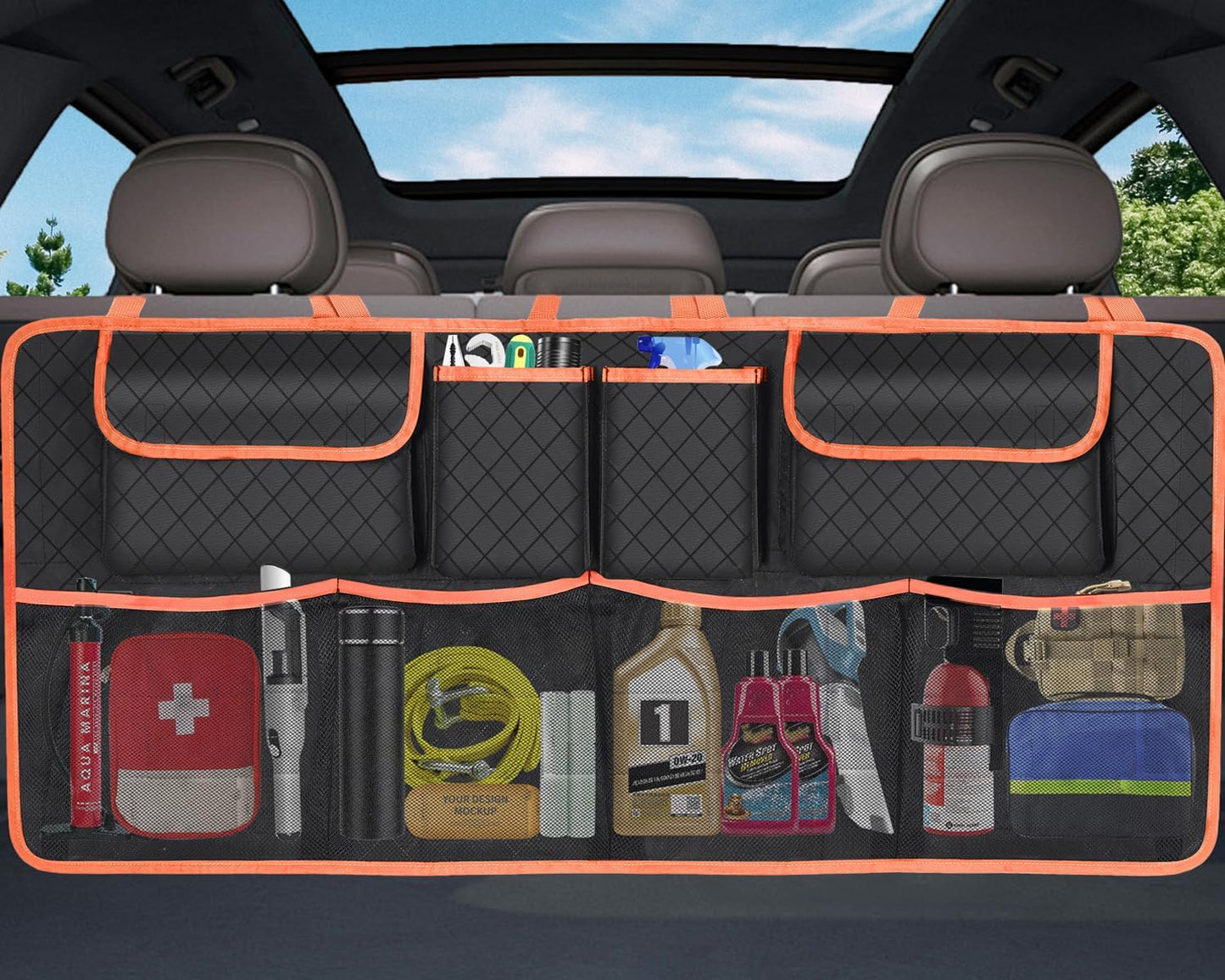 Car Trunk Organizer and Storage, Large Capacity Backseat Hanging Storage Accessories, Backseat Car Organizer for SUV/MPV/Truck (Black)