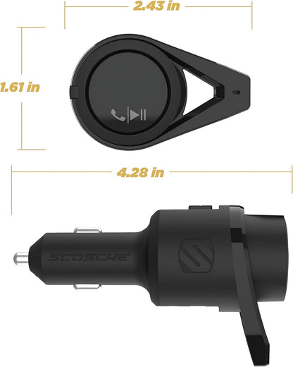Scosche BTFM9 FM Bluetooth Transmitter Car, Dual 12W USB-C and USB-A Charging Ports, Fast Type C Car Charger, Wireless Radio Bluetooth Adapter, Hands-Free Kit for Calls, Siri and Google Assistant