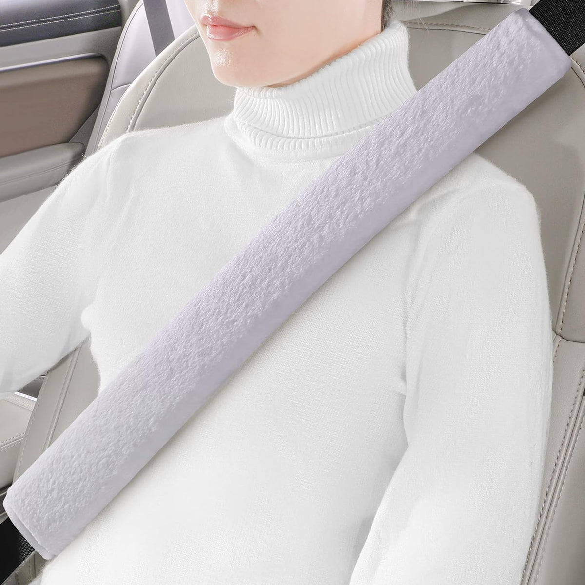 LACDL Extra Long Seatbelt Cover Super Soft Furry for Adults Kids Women & Men, Thick Plush Full Car Seat Belt Strap Cushion, Fluffy Shoulder Pad Protector, Auto Interior Accessories, 1pc, Black, 15.5in