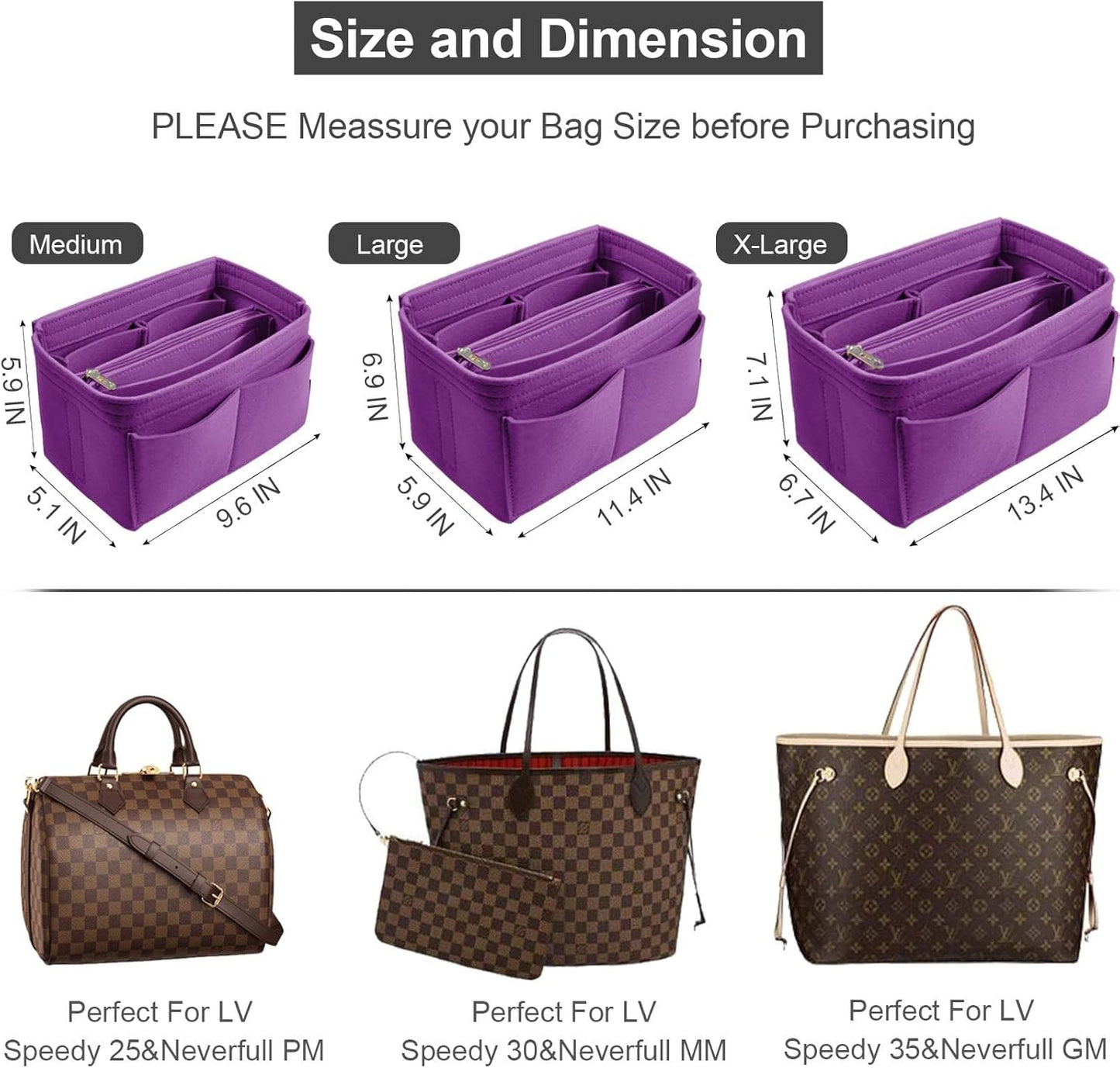 OMYSTYLE Purse Organizer Insert, Felt Tote Bag Organizer Insert with 5 Sizes, Handbag Dividers for Inside Purse, Compatible with Longchamp, Neverful, Speedy and More