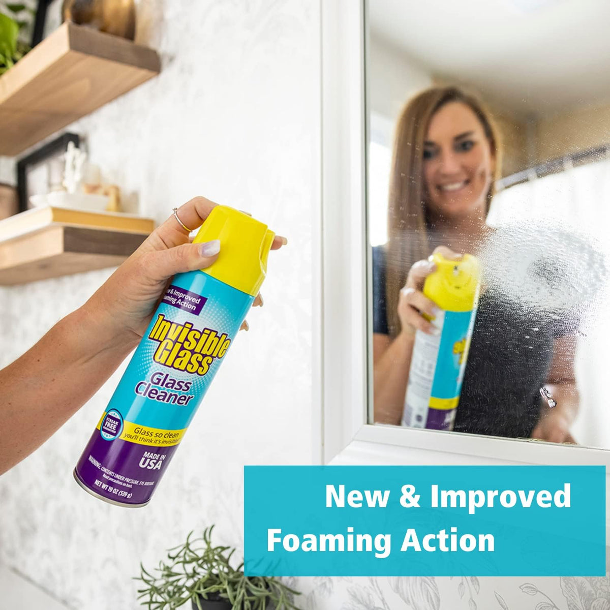 Invisible Glass 91160 Premium Aerosol Glass and Window Foaming Cleaner Spray – Cleans Glass, Windows, Mirrors, Shower Doors, and More – Streak-Free, Ammonia-Free, Tint-Safe – 19 oz