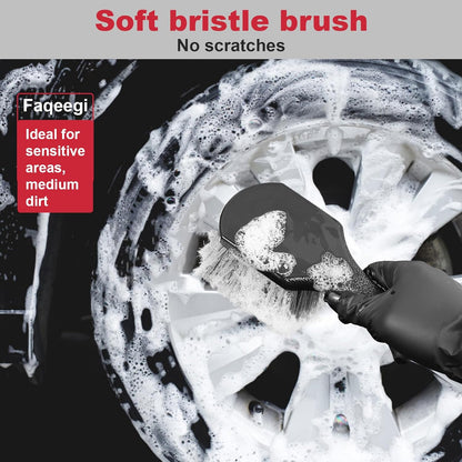 9PCS Professional Wheel Detailing Kit - Microfiber Flat Rim Brush w/Removable Cover, Boar Hair Detail Brush, Cleaning Pads, Towel & Storage Bag | Scratch-Free for All Vehicles