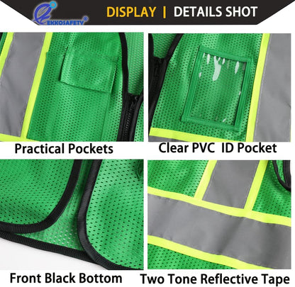 Reflective Mesh Safety Vest for Men Women with 5 Pockets and Zipper Front High Visibility Mesh Vest Hi Vis Construction Work Vest,Meets ANSI/ISEA Standards(EK175-Yellow-L)