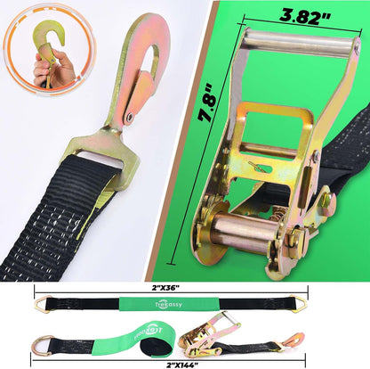 Trekassy 2" x 144" Car Tie Down Straps for Trailers, Heavy Duty Tire Tie Downs for ATV/UTV, 10000lbs Break Strength, Include 4 Axle Straps for Different Uses