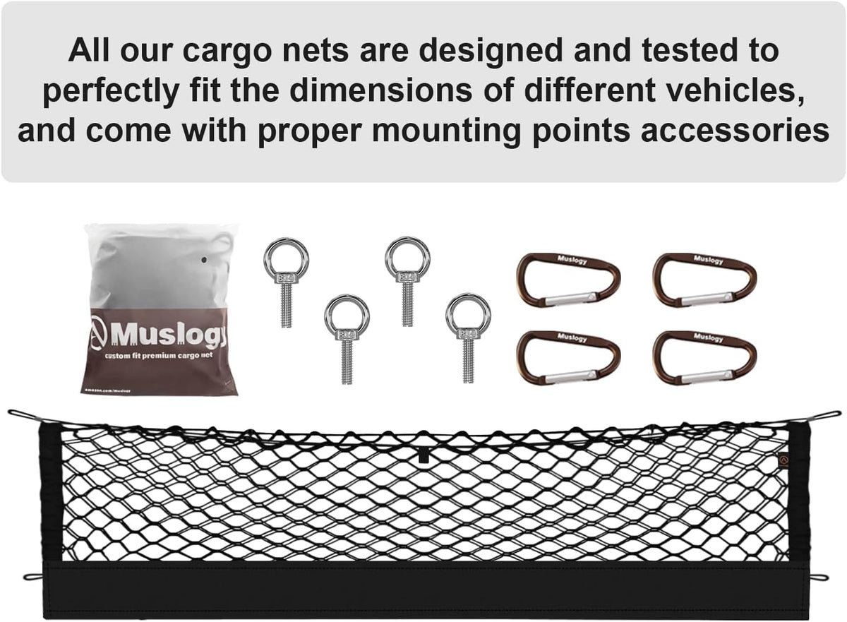 Muslogy Truck Bed Cargo Net Trunk Netting Compatible with 2023-2025 2026 Honda CR-V Accessories, Pickup Cargo Organizer SUV Sedan Storage Net w/Heavy Duty Carabiners - Colors A