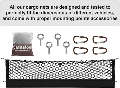 Muslogy Truck Bed Cargo Net Trunk Netting Compatible with 2023-2025 2026 Honda CR-V Accessories, Pickup Cargo Organizer SUV Sedan Storage Net w/Heavy Duty Carabiners - Colors A
