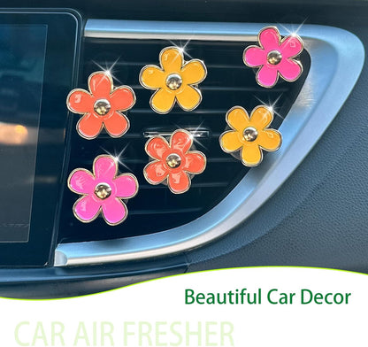 ORIESSE 6pcs Flowers Car Air Freshener Vent Clips Purple White Daisy Air Vent Clip Car Accessories for Women 3.3cm/3cm Flower Vehicle Interior Decor Refillable Diffuser