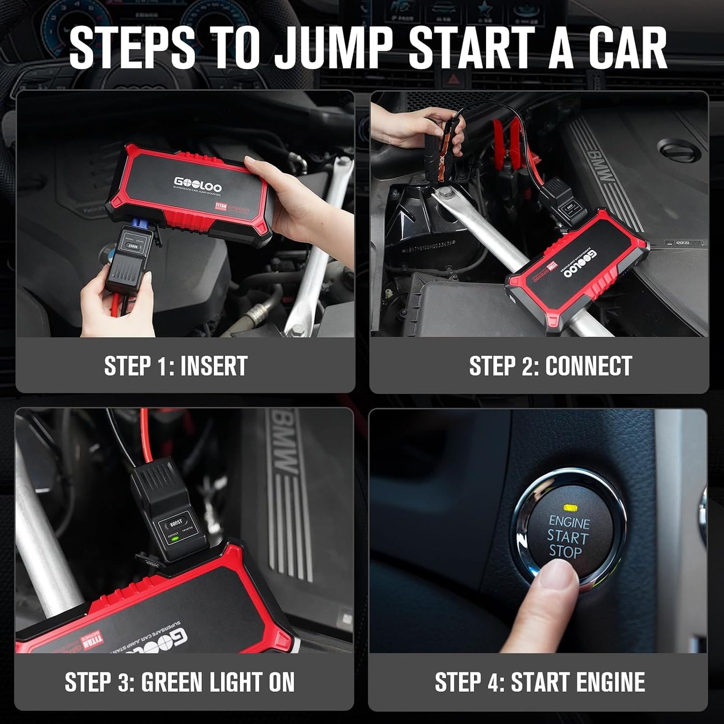 GOOLOO New GP2000 Jump Starter, 12V 2000A Car Jumper Starter(Up to 8.0L Gas, 6.0L Diesel Engines), SuperSafe Portable Battery Charger, Auto Lithium Box Booster Pack with USB Quick Charge, red