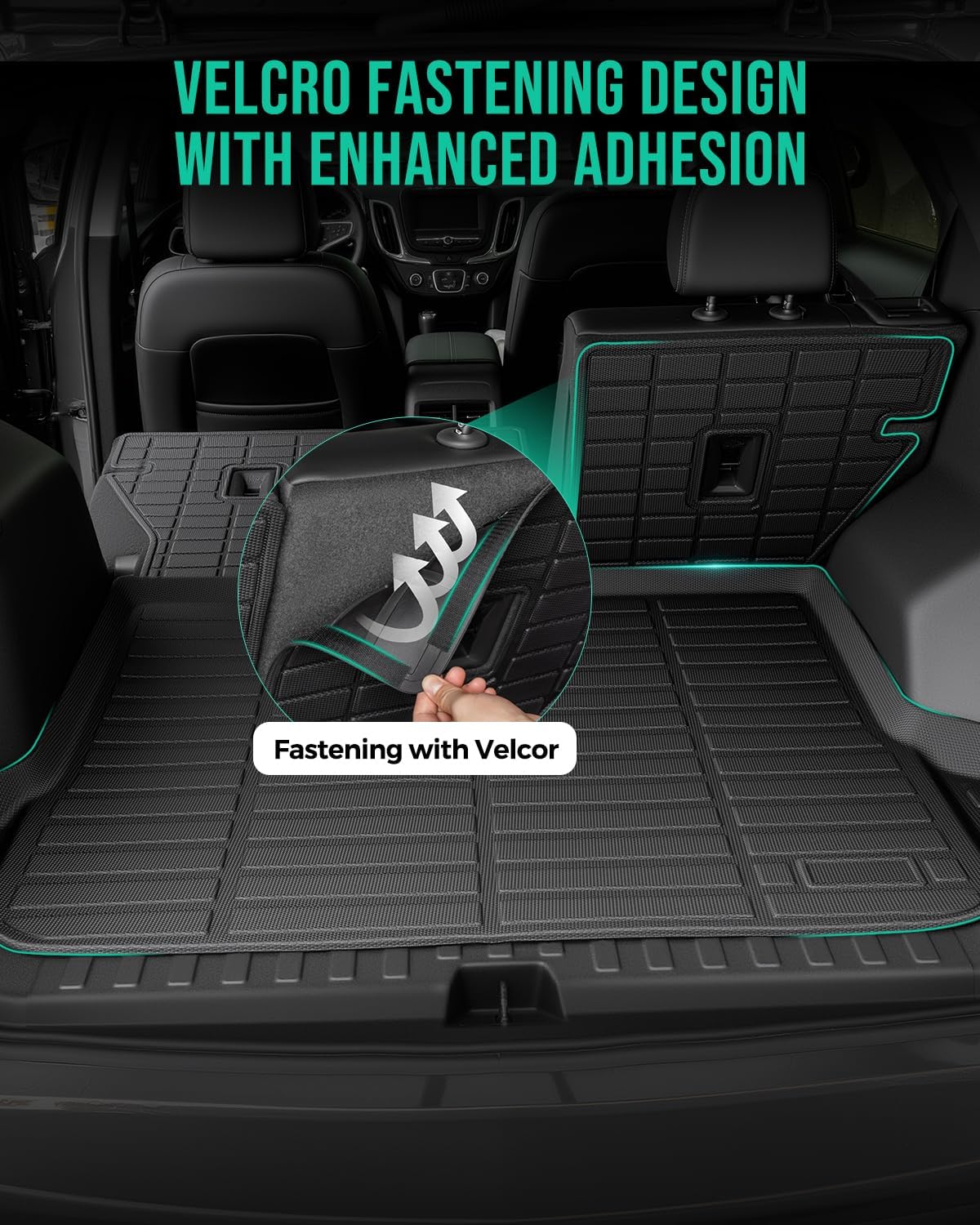 Car Floor Mats for Chevy Equinox & for Gmc Terrain: 2018 2019 2020 2021 2022 2023 2024 All Weather Rear Backrest Mats for Equinox 18-24 Rubber Black Trunk Liner Accessories for Terrain TPE Mats(6PCS)
