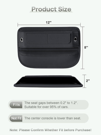 Universal Fit Premium Leather Car Seat Gap Filler Organizer, Center Console Organizer with Card Slots, Clever Gifts for Car SUV Truck Owners (Black, 1 Pack)
