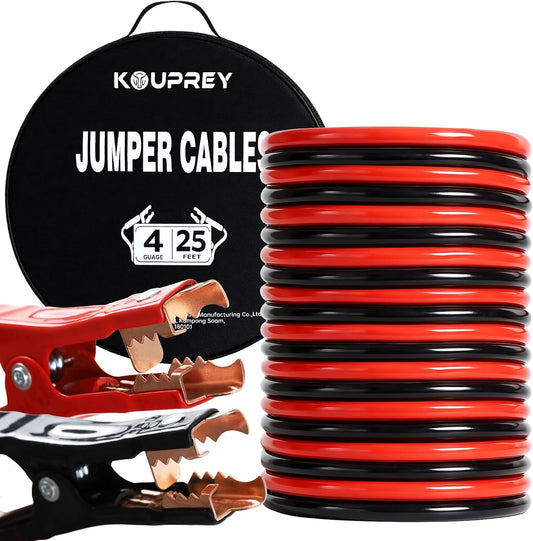 4 Gauge Jumper Cables for Car, 25FT Jumper Cable for SUV and Trucks Battery, Heavy Duty Automotive Booster Cables for Jump Starting Dead or Weak Batteries with Carry Bag