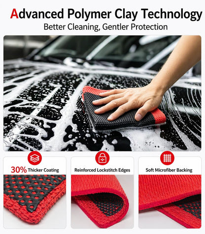 3-in-1 Clay Towel Kit for Car Detailing, 12" x 12" Clay Towels & Clay Mitt, Upgraded Rubber Polymer Coating, Synthetic Clay Bar Alternative, Remove Iron Dust, Bugs, Tree Sap & Contaminants