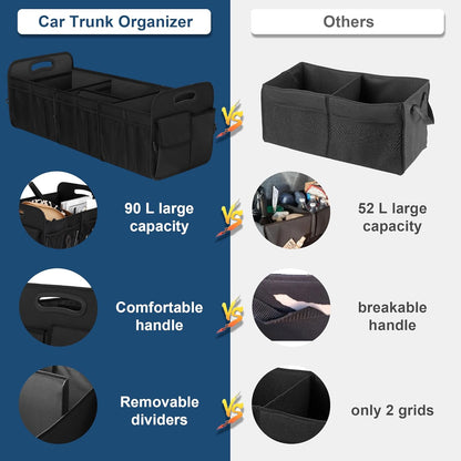 Femuar Car Trunk Organizer with Large Capacity Waterproof Car Accessories for Women & Men, Collapsible Trunk Organizer for Suv/Jeep/Sedan,Tools (Black, Standard)