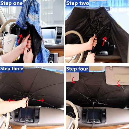 Windshield Sun Shade 2025 Car Accessories 100% Blackout Car Front Windsow Shades Umbrella Automotive Sun Visor Block Heat Insulation Protection (Black Eyes)
