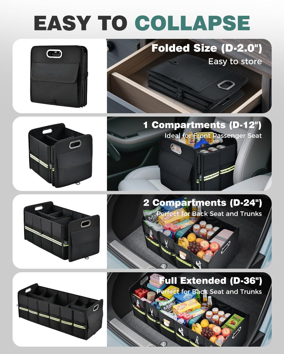 FLORICH Trunk Organizer for Suv, Premium Waterproof Car Organizers and Storage, Collapsible Multi-Compartment Truck Organizer Back Seat Storage for Car