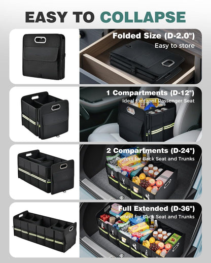 FLORICH Trunk Organizer for Suv, Premium Waterproof Car Organizers and Storage, Collapsible Multi-Compartment Truck Organizer Back Seat Storage for Car