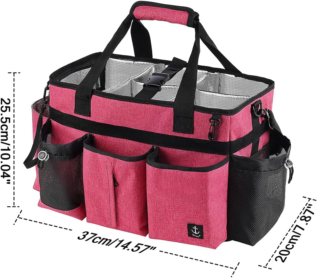 Large Cleaning Caddy Bag Built-in Sturdy Support Board, Cleaning Organizer with Detachable Divider, Cleaning Supply Tote with Adjustable Shoulder Strap&Waist Belt for Cleaners & Housekeeper