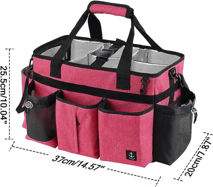 Large Cleaning Caddy Bag Built-in Sturdy Support Board, Cleaning Organizer with Detachable Divider, Cleaning Supply Tote with Adjustable Shoulder Strap&Waist Belt for Cleaners & Housekeeper