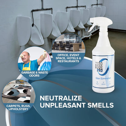 Zero Odor Pro Commercial Strength Odor Eliminator, Room Deodorizer and Air Freshener, Trigger Spray, 32 oz, White/Blue