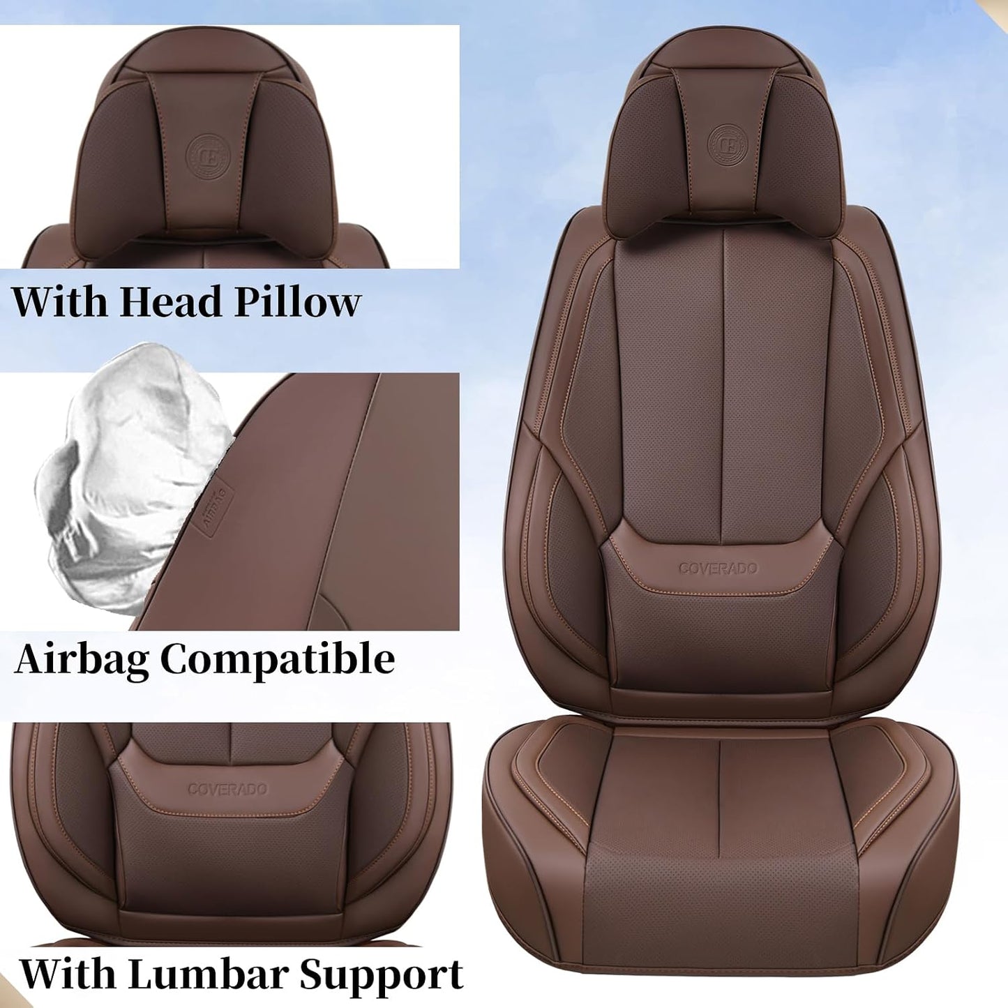 Coverado Seat Covers Full Set, Black Seat Covers for Cars 5 Seats, Car Seat Protector, Waterproof Nappa Leather Car Seat Cushion, Front and Rear Car Seat Cover Fit for Most Sedans SUV Pick-up Truck - Colors A