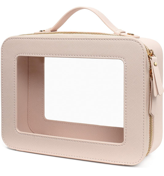 LETGO Clear Makeup Bags, TSA Approved Toiletry Bag with Zipper, Clear Makeup Organizer Fit Carry-on Travel Essentials,Clear Cosmetic Bags for Women Men (C-Beige)