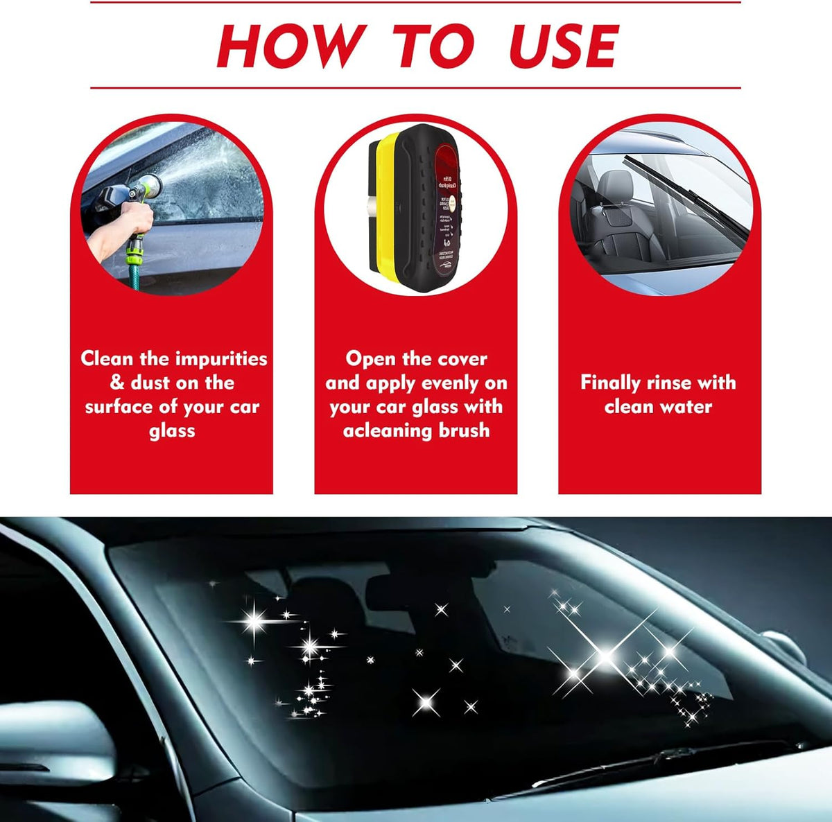 Automotive Oil Film Cleaning Brush with Reusable Foam Sprayer, Upgraded Antifog Glass Cleaning Board, Glass Oil Film Remover for Car Windows & Windshields, Versatile Car Glass Cleaner Brush (Red)