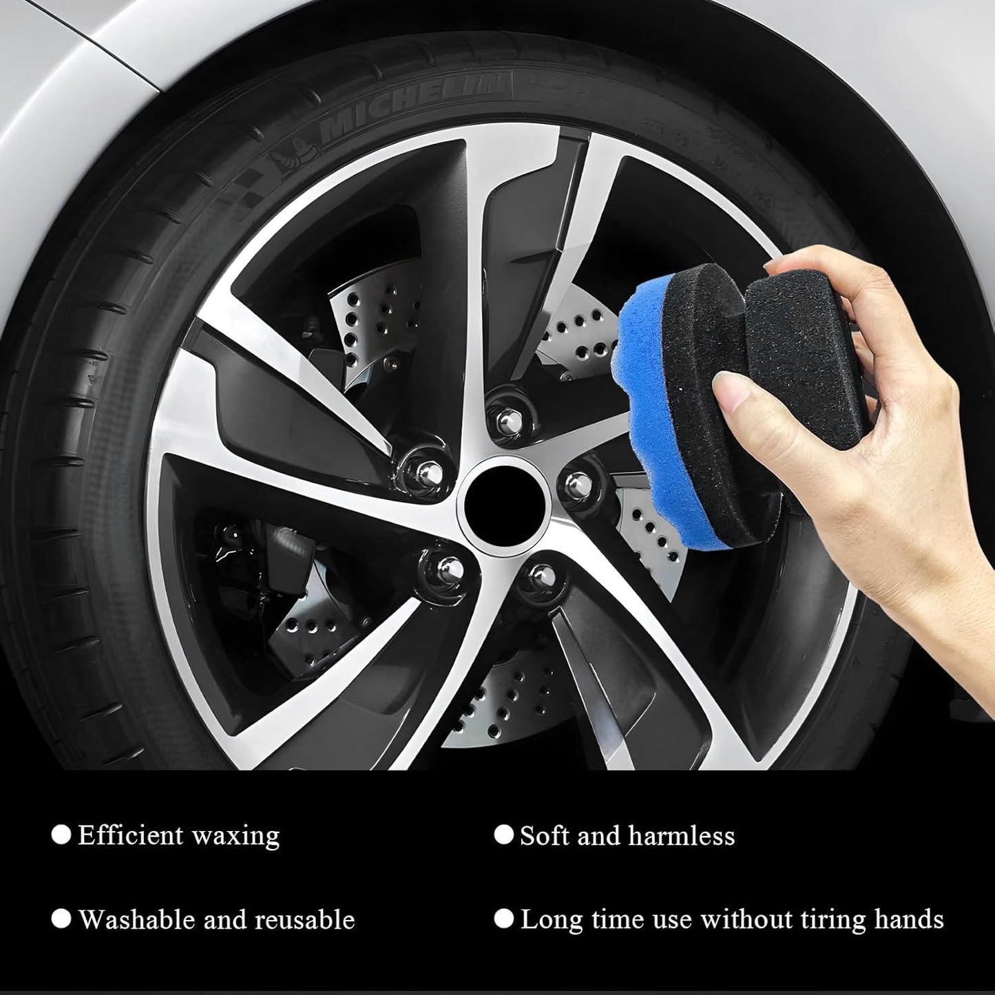 KVAEY 2 PCS Tire Dressing Applicator Pads, Reusable Hex Grip Tire Shine Applicator Polishing Sponge Pads, Wheel Tire Shine Detailing Foam for Most Vehicles, Car Accessories (Black, 3.15")