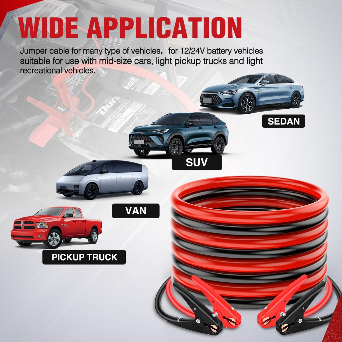 Nilight Jumper Cables for Car Battery 8 Gauge 12 FT Booster Cable Heavy Duty 250 A CCA with Carrying Bag Jump Start Emergency Kit Pickup Vans SUV Sedan Motorcycle