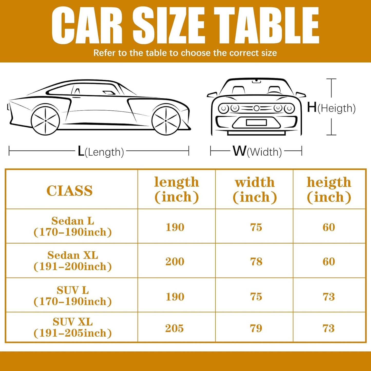 Riakrum Full Car Cover Waterproof All Weather for Automobiles Windproof Cover Rain UV Protection Sun Scratch Resistant Outdoor Universal(Fit Sedan Length (185-193'') 70'' H,Black, Orange)