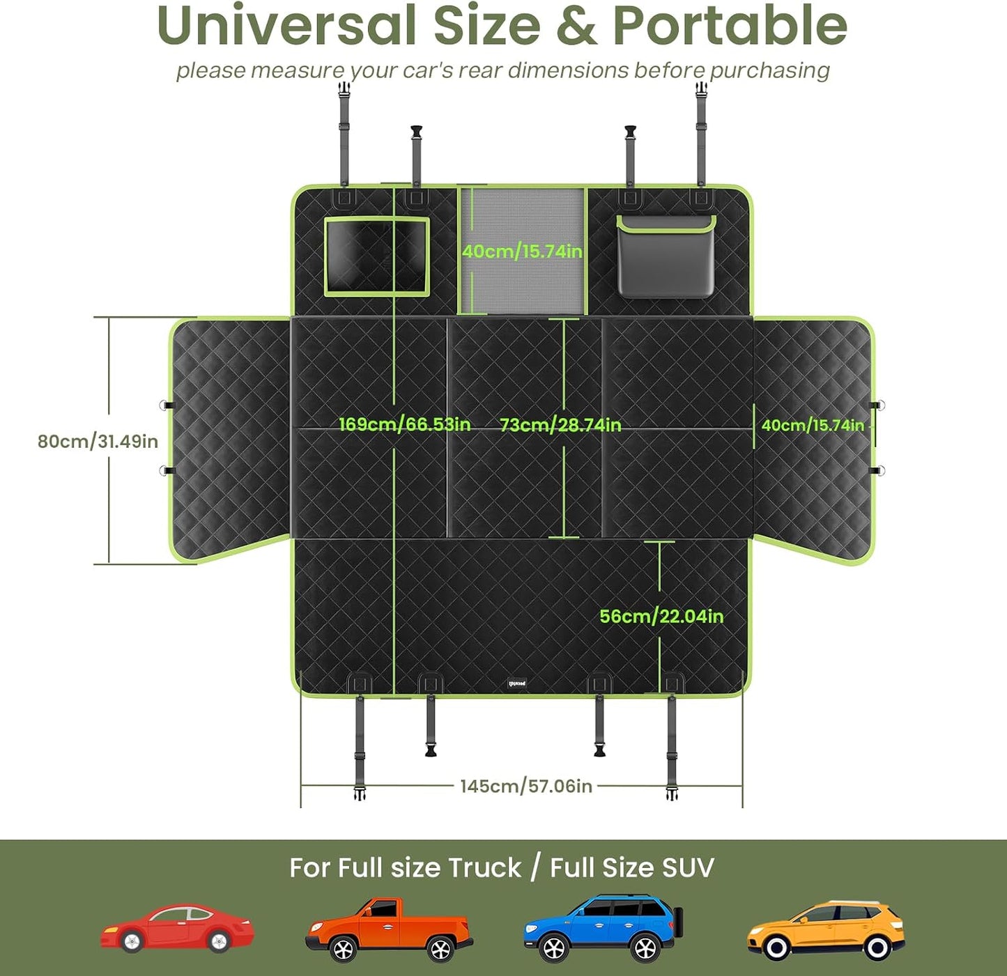 Dog Car Seat Cover for Back Seat, Waterproof Leather Fabric Back Seat Extender for dogs 52.4 * 24.4in, Foldable in The Car, Hard PVC Panels Bottom Support to 330 lbs, for Cars/Mid-Size SUV/Small Truck