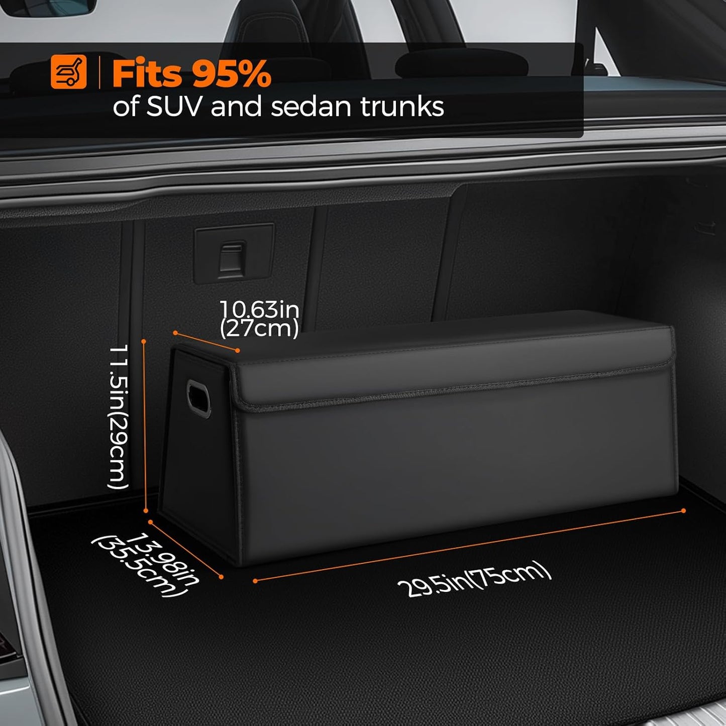Fyzeoty Car Organizers for Trunk for Suv Sedan, Leather Storage Box,Magnetic Lid,Collapsible and Adjustable,16.5 inches