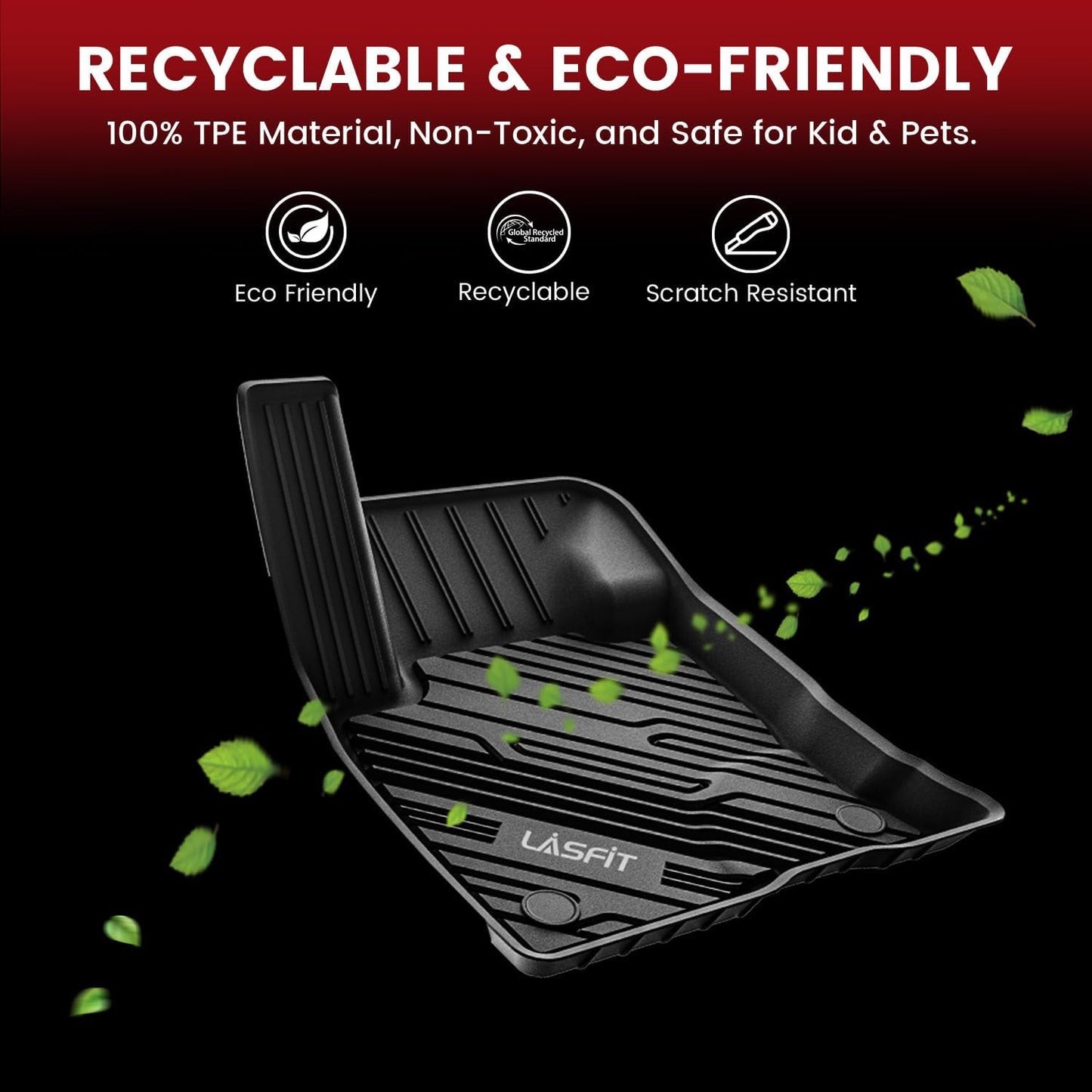 LASFIT Floor Mats for Ford F-150 2021-2026 | F150 Lightning 2022-2025 SuperCrew (Rear w/Fold Flat Storage) Carpet Floor All Weather Car Liners TPE Truck Mats - 1st and 2nd Row, 3pcs Black