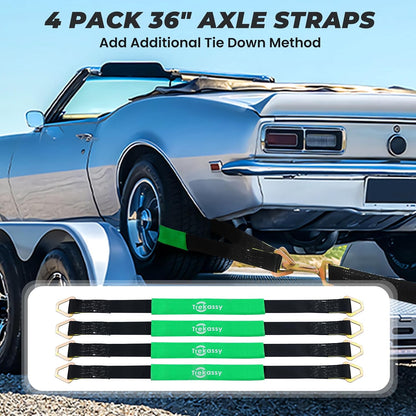 Trekassy 2" x 144" Car Tie Down Straps for Trailers, Heavy Duty Tire Tie Downs for ATV/UTV, 10000lbs Break Strength, Include 4 Axle Straps for Different Uses