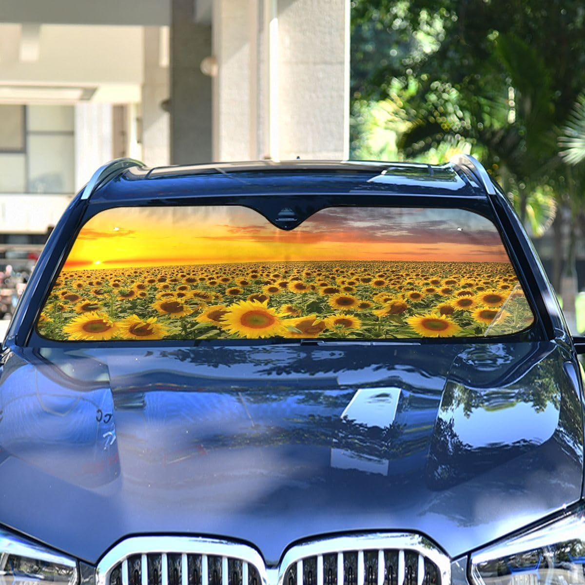 Black Leopard Car Windshield Sun Shade Animal Skin Print Foldable UV Ray Sun Visor Protector Sunshade to Keep Your Vehicle Cool (51" x 27.6")