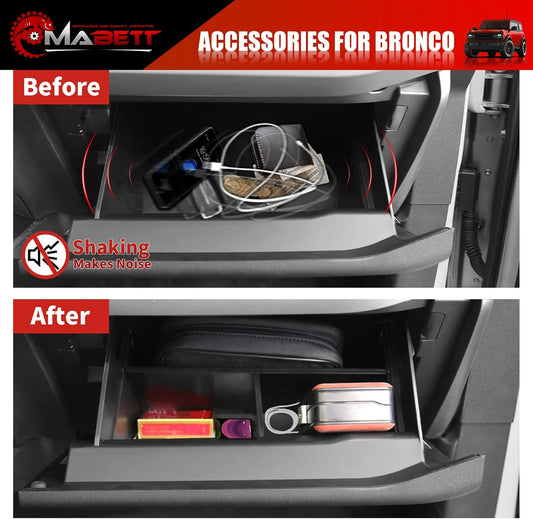 Mabett Glove Box Dividers Organizer for Ford Bronco Accessories 2026, 2021-2025 2/4-Door, Use Dividers to Organize Center Console Interior Storage box (Not for Bronco Sport)